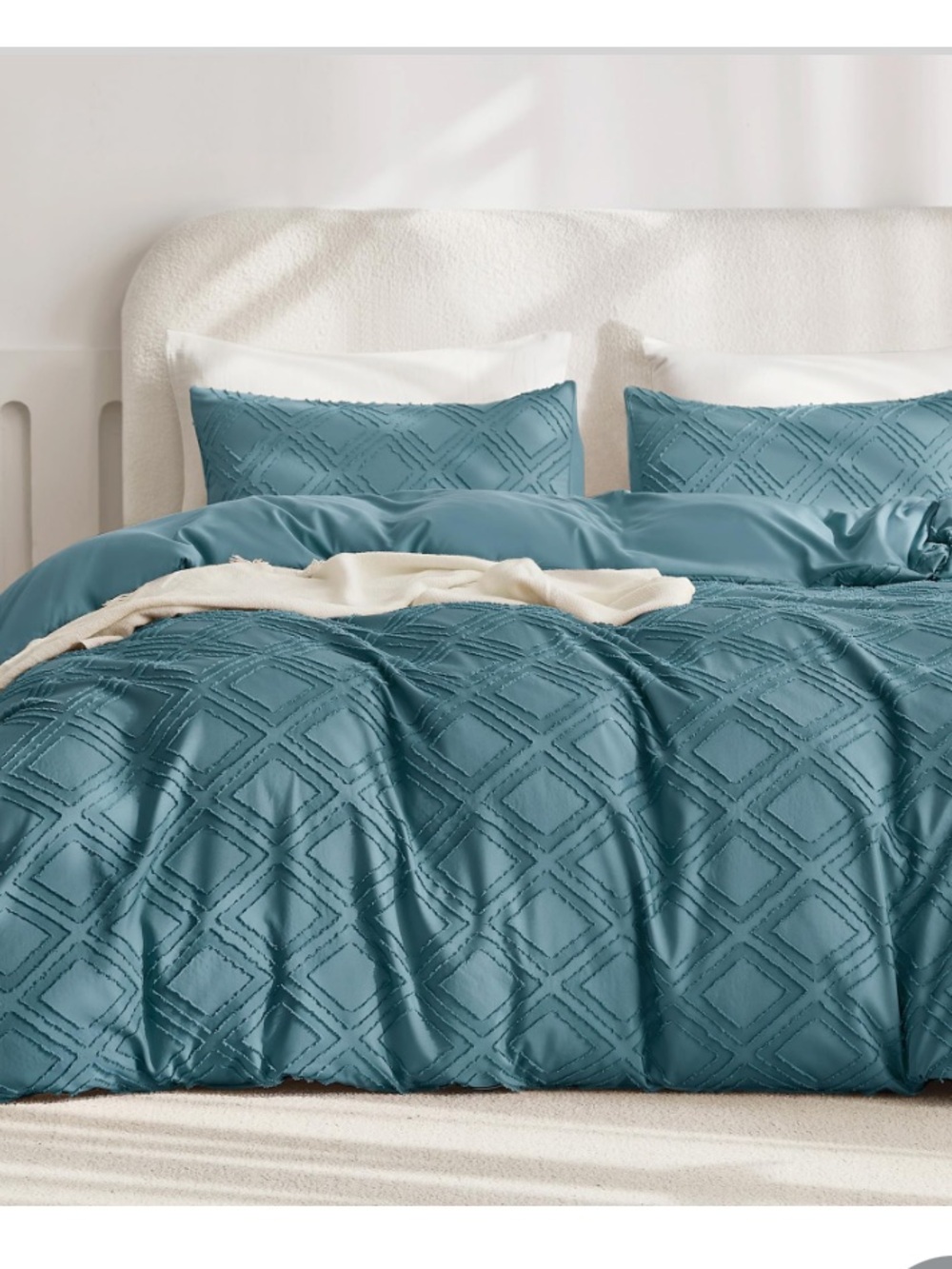 TWIN BOHO Grid Tufted Duvet 3Pc Set - 100% Microfiber- GRAYISH BLUE